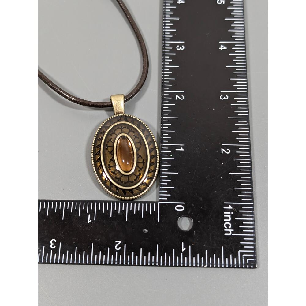 Lia Sophia Brown‎ Enamel Oval Pendant Cord Necklace Boho Western 20" - Picture 9 of 9